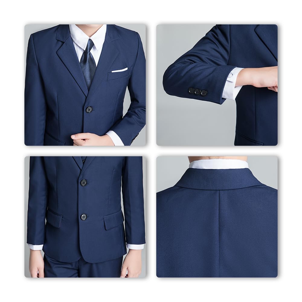 JPF Boys Formal Suits Slim Fit 5 Piece Kids Suit Jacket Pants Set with Dress Shirt and Tie for Wedding Prom