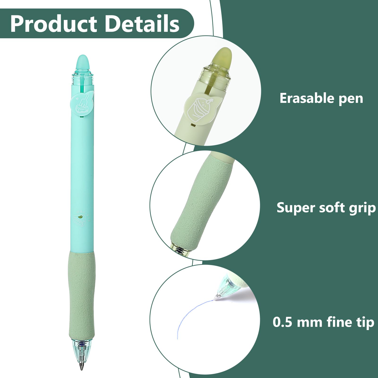GEEHUA 4 Stuks Uitwisbare Balpen – 0,5 Mm Fijne Punt, Zachte Grip, Intrekbaar, Zwarte Inkt, Met Gum – Ideaal Voor Kantoor En School
