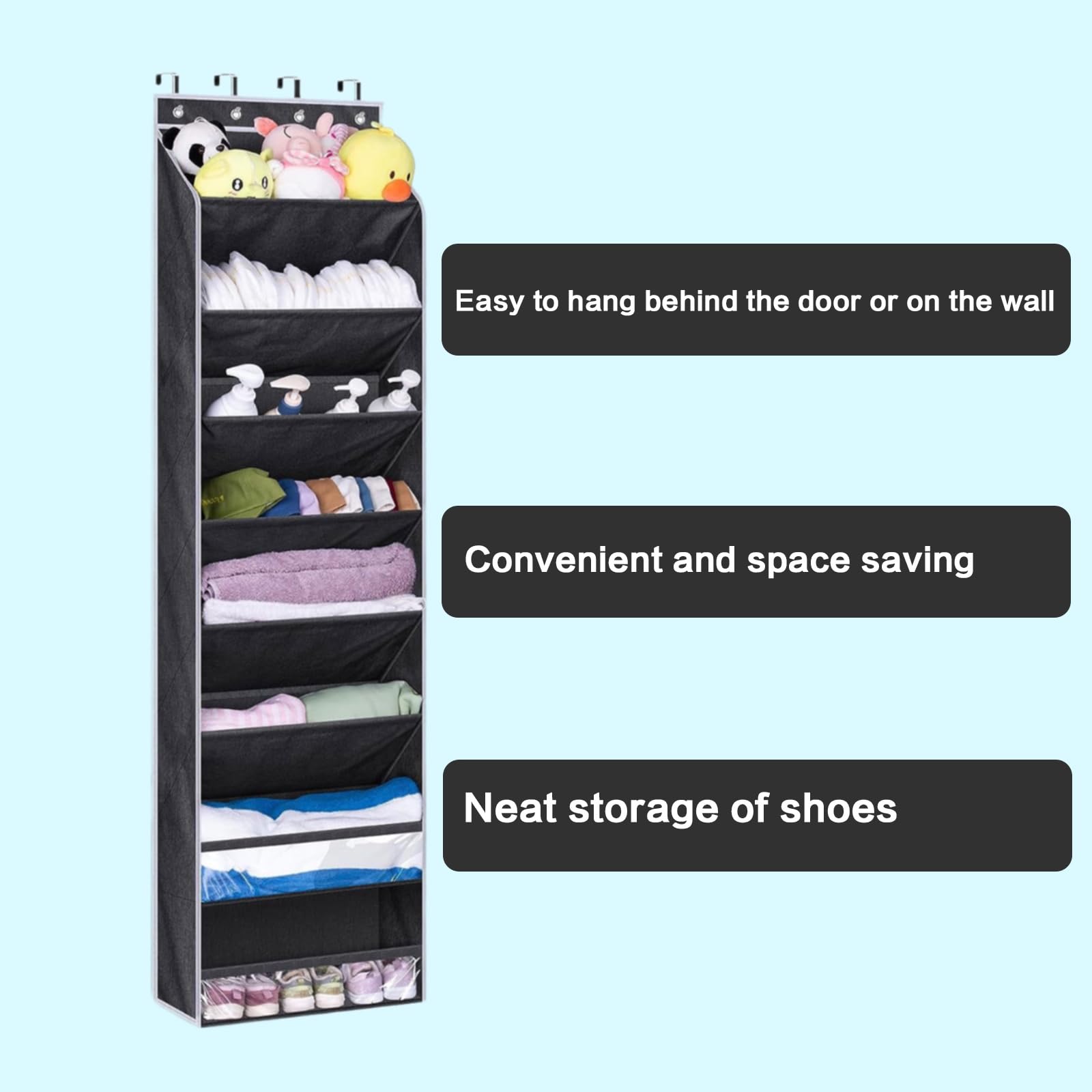 Organizador de zapatos colgante con bolsillo grande de tela Oxford sobre la puerta, clasificador de zapatos para almacenamiento multiusos de calzado