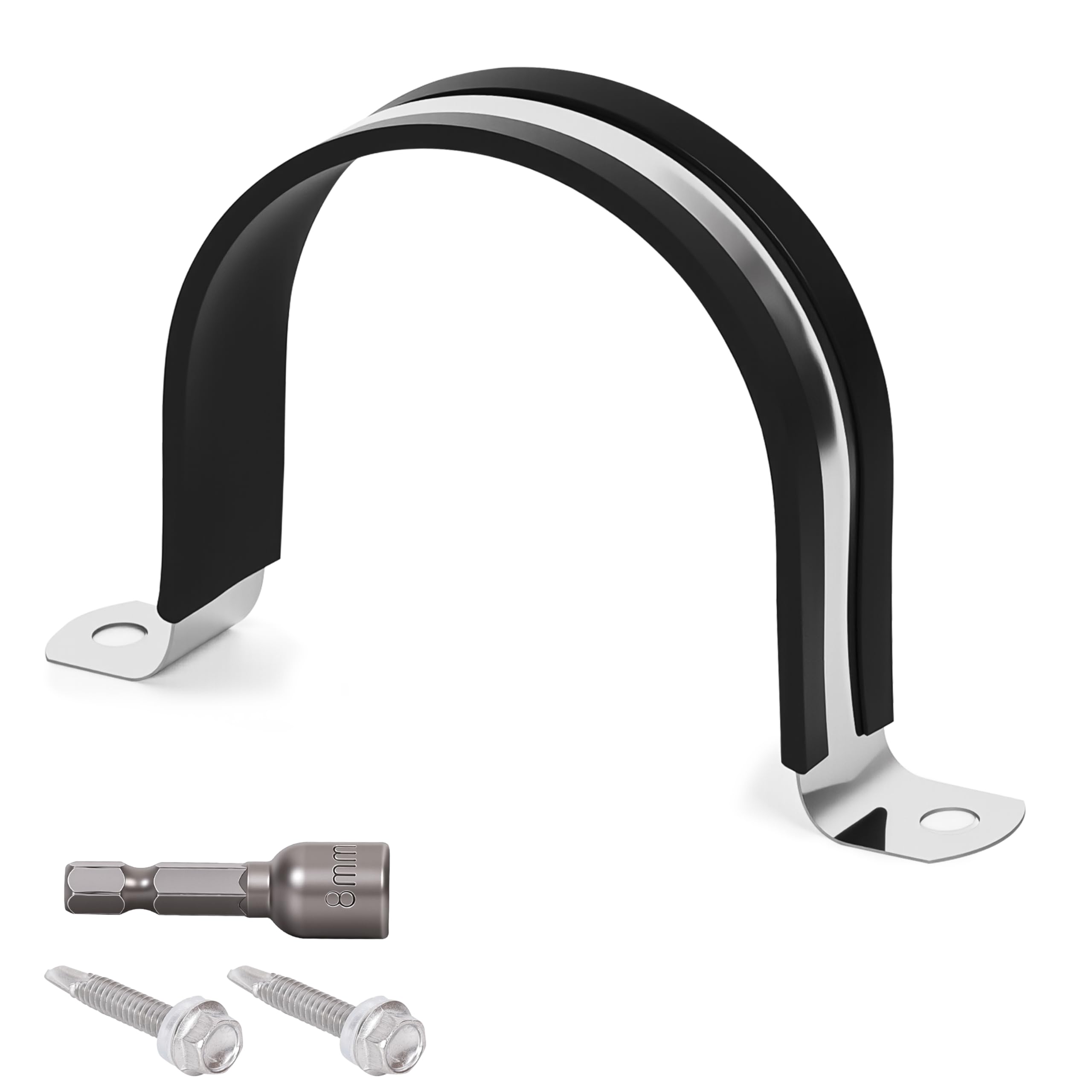 Pipe Clamps 2-1/4 Inches （Φ57MM）- 304 Stainless Steel & Rubber Lining 10 Pack