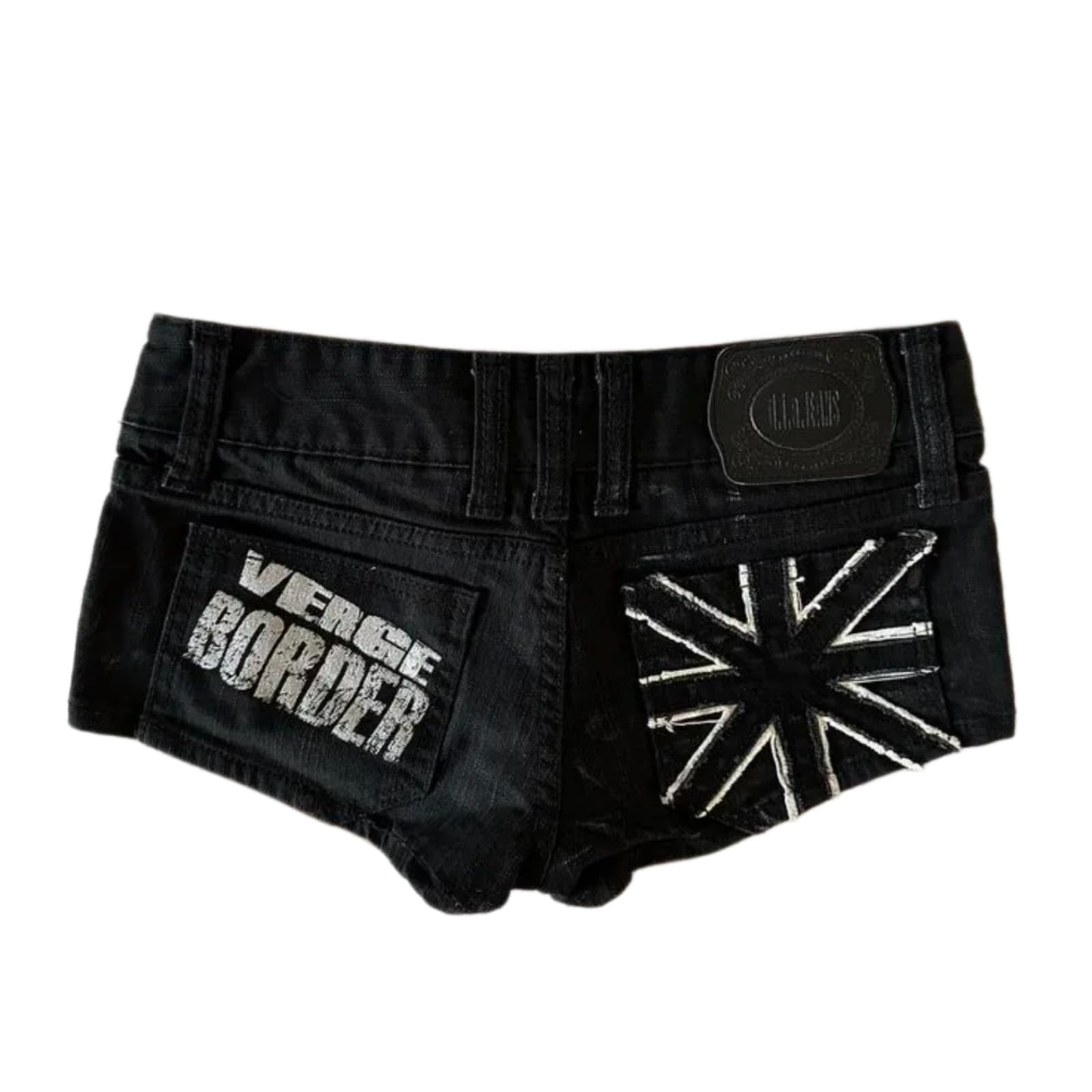 Short denim femme hip hop slim noir extensible avec impression graphique durable