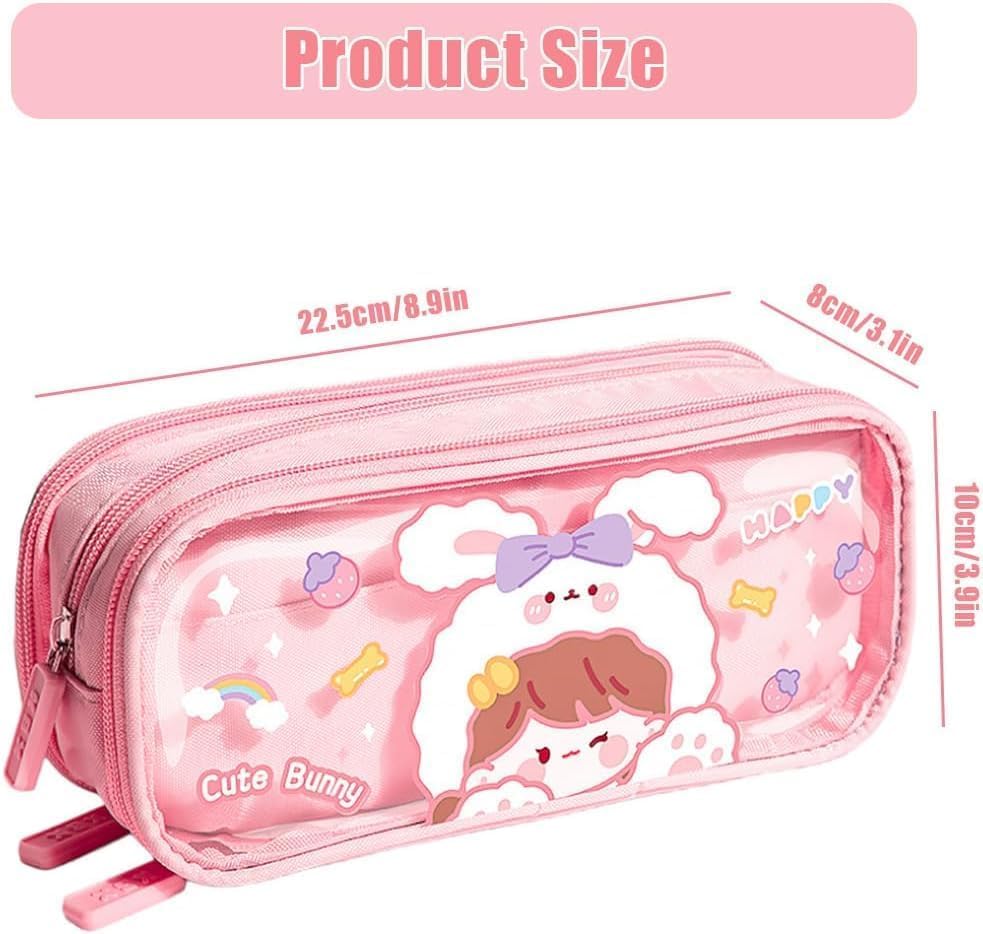 Image of Kawaii Cute Pencil Pouch with Push Pull Eraser Set for Kids,Premium Canvas Zipper Stationery Organizer Box with Cartoon Design | School Supplies Gift Combo for Boys & Girls (Cute Bunny + Eraser)