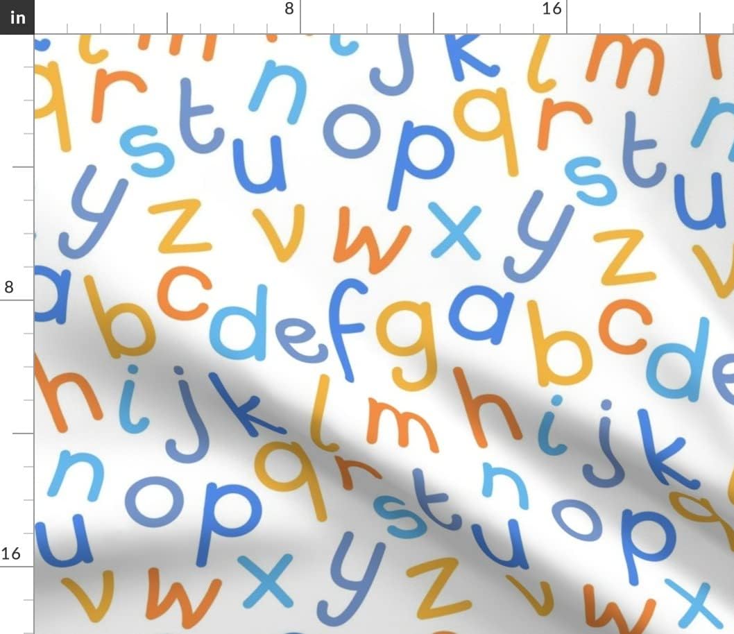 Spoonflower Fabric - Alphabet ABCs Teacher School Education Blue Orange Printed on Petal Signature Cotton Fabric Fat Quarter - Sewing Quilting Apparel Crafts Decor