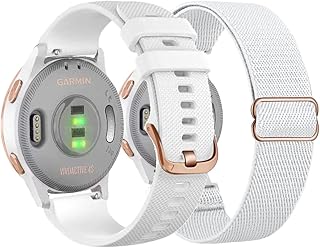 Krudary Watch Band Compatible with Garmin Venu 2S /Venu 3S /Vivoactive 4S /Vivomove 3S, 18mm Silicone & Stretchy Elastic Nylon Watch Bands Straps for Garmin Forerunner 265S/255s/255s Music Women Men