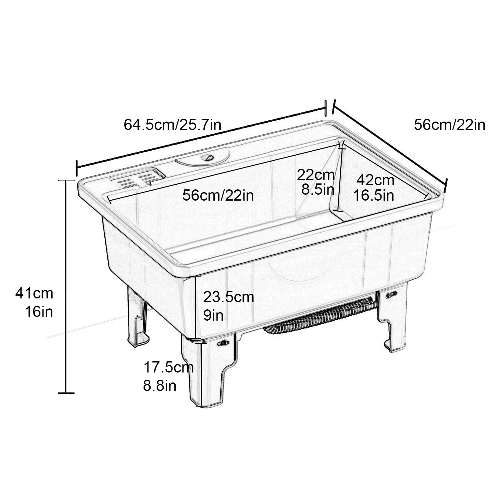 Fregadero de Plástico Independiente con Tabla de Lavar, Pila Lavadero con Desagüe, Fregadero Exterior Jardin, para Lavadero, Sótano, Garaje, Jardín(Gray,64.5x56x41cm)