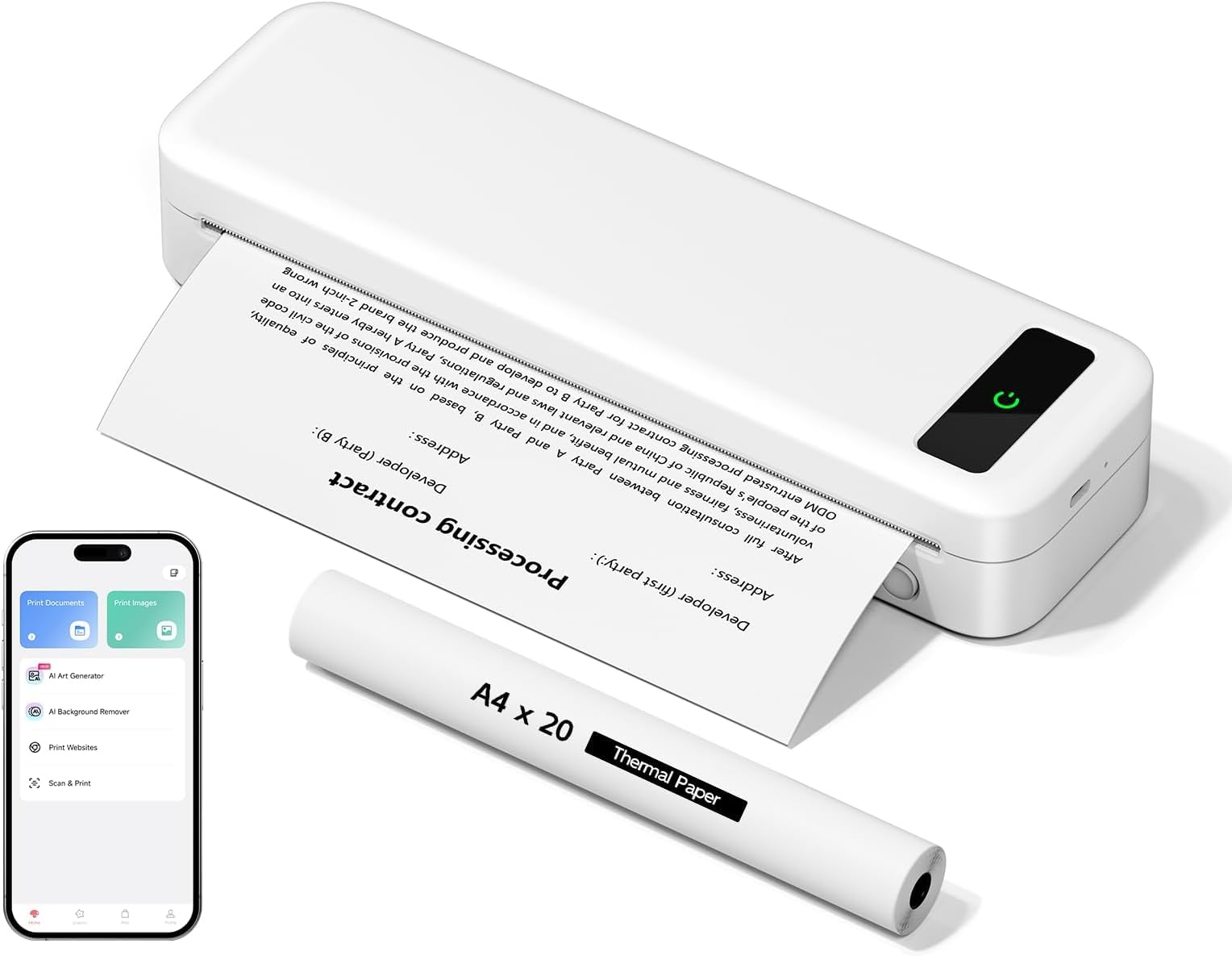 TATTMUSE Portable Thermal Printer, Bluetooth Printers Wireless for Travel Home Use, Mini Compact Printer