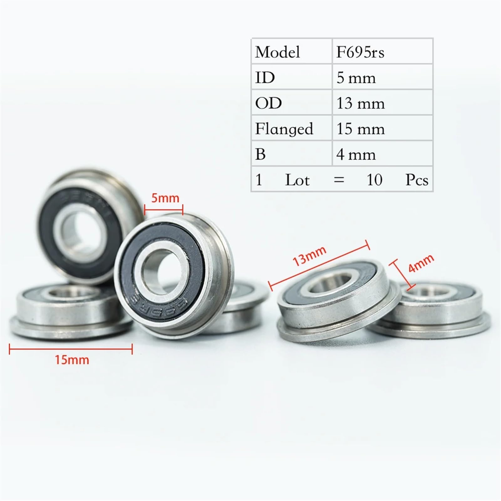 Roulement F695 2RS 5x13x4 Mm, 10 pièces, roulements à billes miniatures à bride ABEC-7 F695 RS F695RS