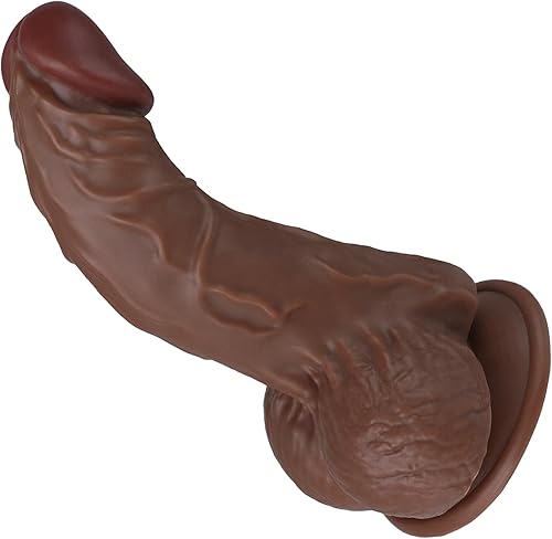 Consoladores gruesos y realistas para estimulación del punto G, consoladores marrones de eje curvado con potentes ventosas, consolador vaginal,