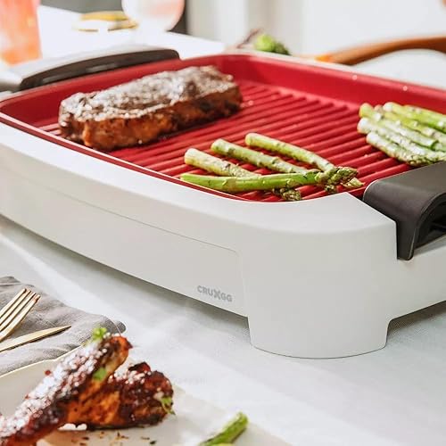 Miniatura 7 de CRUXG-G - Parrilla y plancha 2 en 1 sin humo para interiores, antiadherente de cerámica, apta para lavavajillas, 1400 W, sin PTFE, calor uniforme