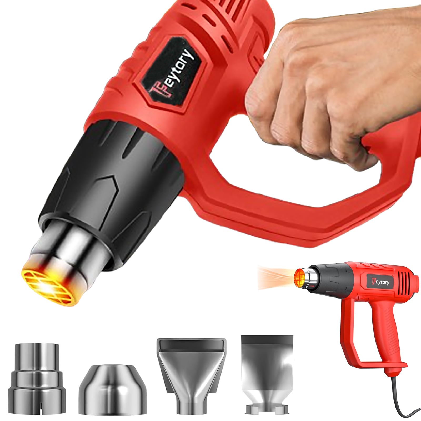 2000W Professional Heat Gun Dual Temp, Mini Handheld Hot Air Gun with 4 Nozzles, 300℃ & 600℃ Variable Temperature Control, Electric Heats Guns for Paint Stripping, Shrinking PVC, DIY Crafts, Red