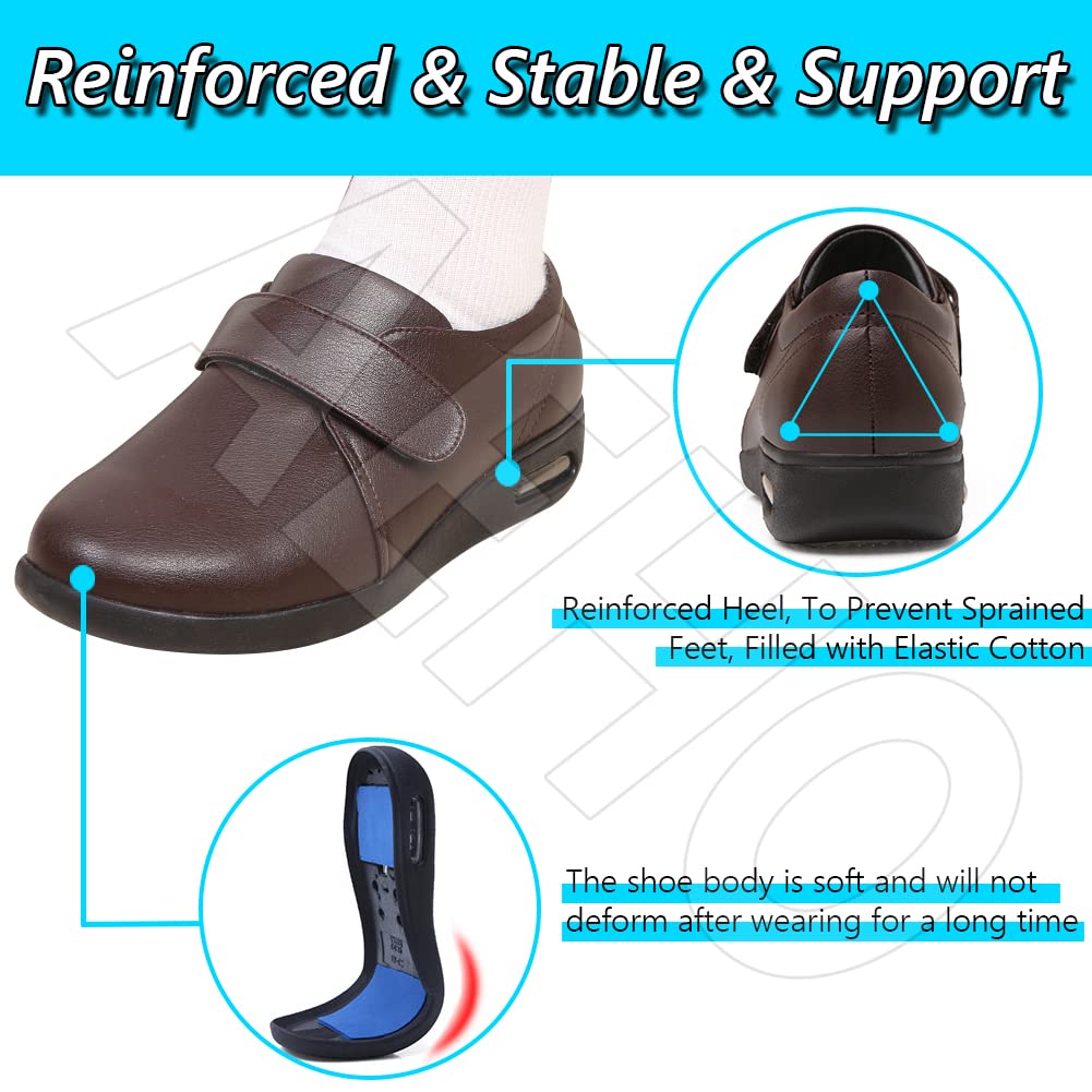 AEHO Scarpe Diabetici Uomo Scarpe Funzionali Ortopediche Portatili in Pelle Nera per Il Tempo Libero Pollice Regolabile Valgo Larghezza Ampia Comfort per Sport Anziani Escursionismo,Nero,42 EU