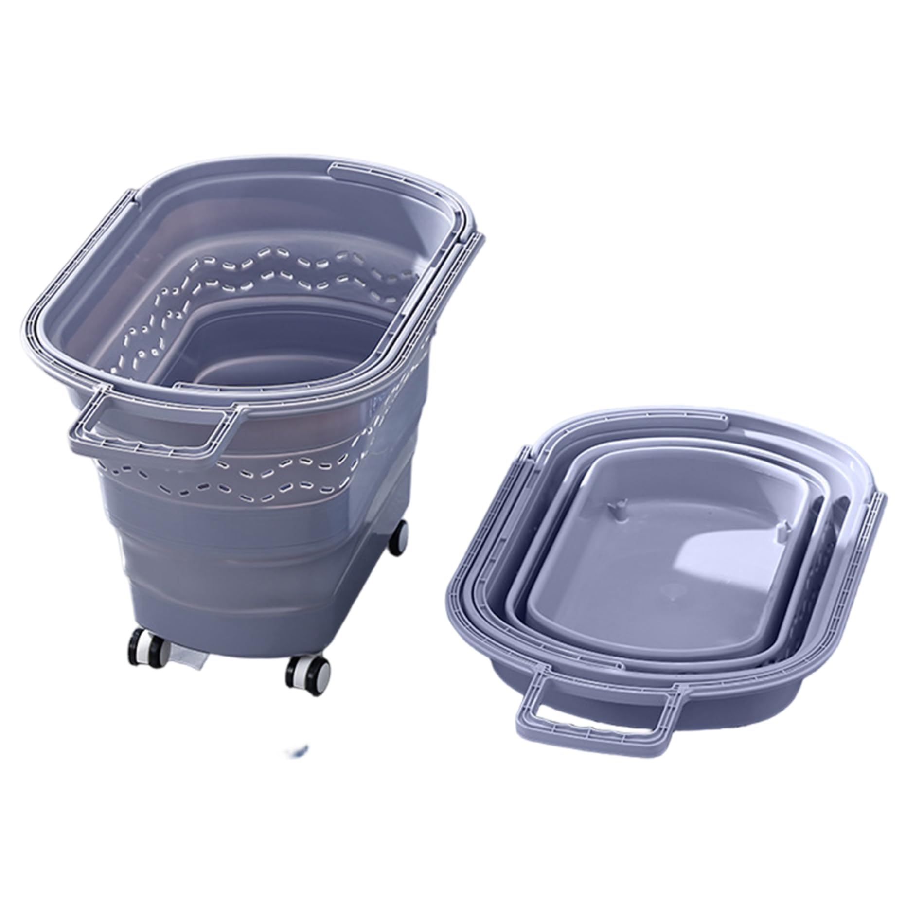 Panier à linge sur roulettes pliable pour gain de place domestique