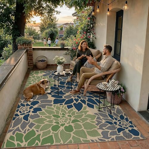 5x7 Easy Jute Outdoor Rug Black Floral Textured Indoor Outdoor Area Rug Farmhouse Patio Carpet for Backyard, Patio, Porch, Easy-Cleaning, High Traffic, Pet-Friendly, Non-Shedding 5'x7' Black
