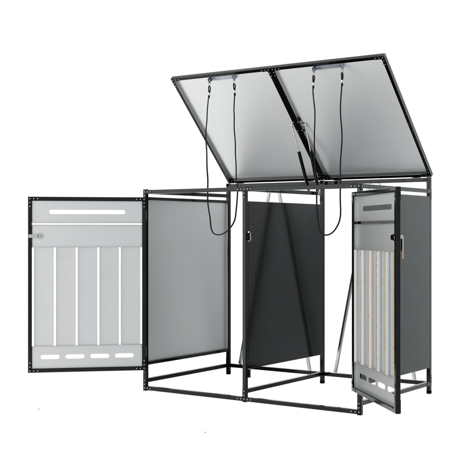 Abri pour poubelles avec Couvercle hydraulique, Habillage Vertical Aspect Bois, aération à Fentes oblongues, Armoire de Rangement de Jardin en Fer avec Serrure (1)