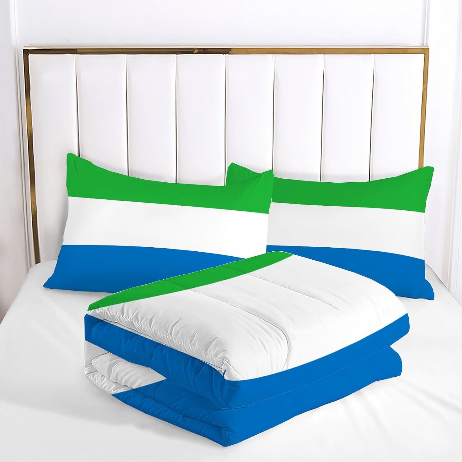 Classic Style Comforter Set King Size, Sierra Leone Flag Print Breathable Bedding Set for Girls Boys Teens, White Quilt Duvet with 2 Pillow Cases