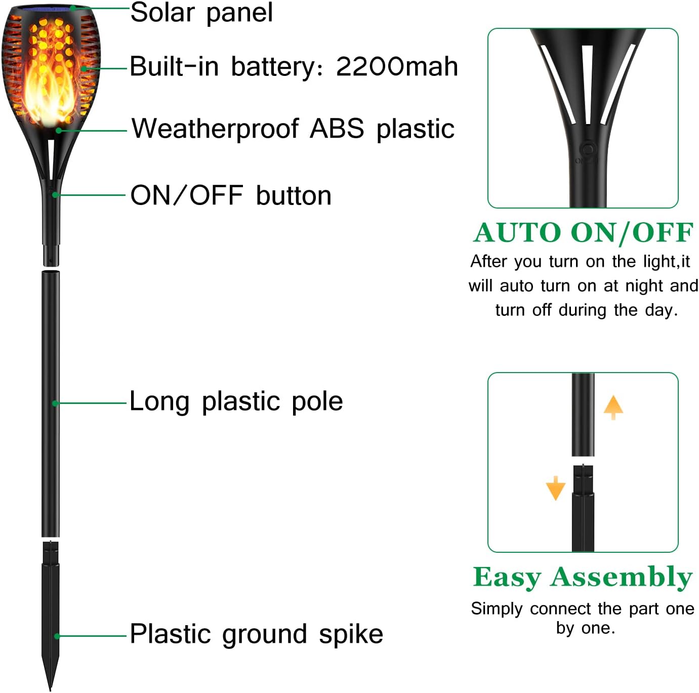 Balight Solar Torch Lights, 96 LED Waterproof Flickering Flames Solar Lights Outdoor Landscape Decoration Lighting Dusk to Dawn Auto On/Off Security Torch Light for Patio Garden Yard Driveway