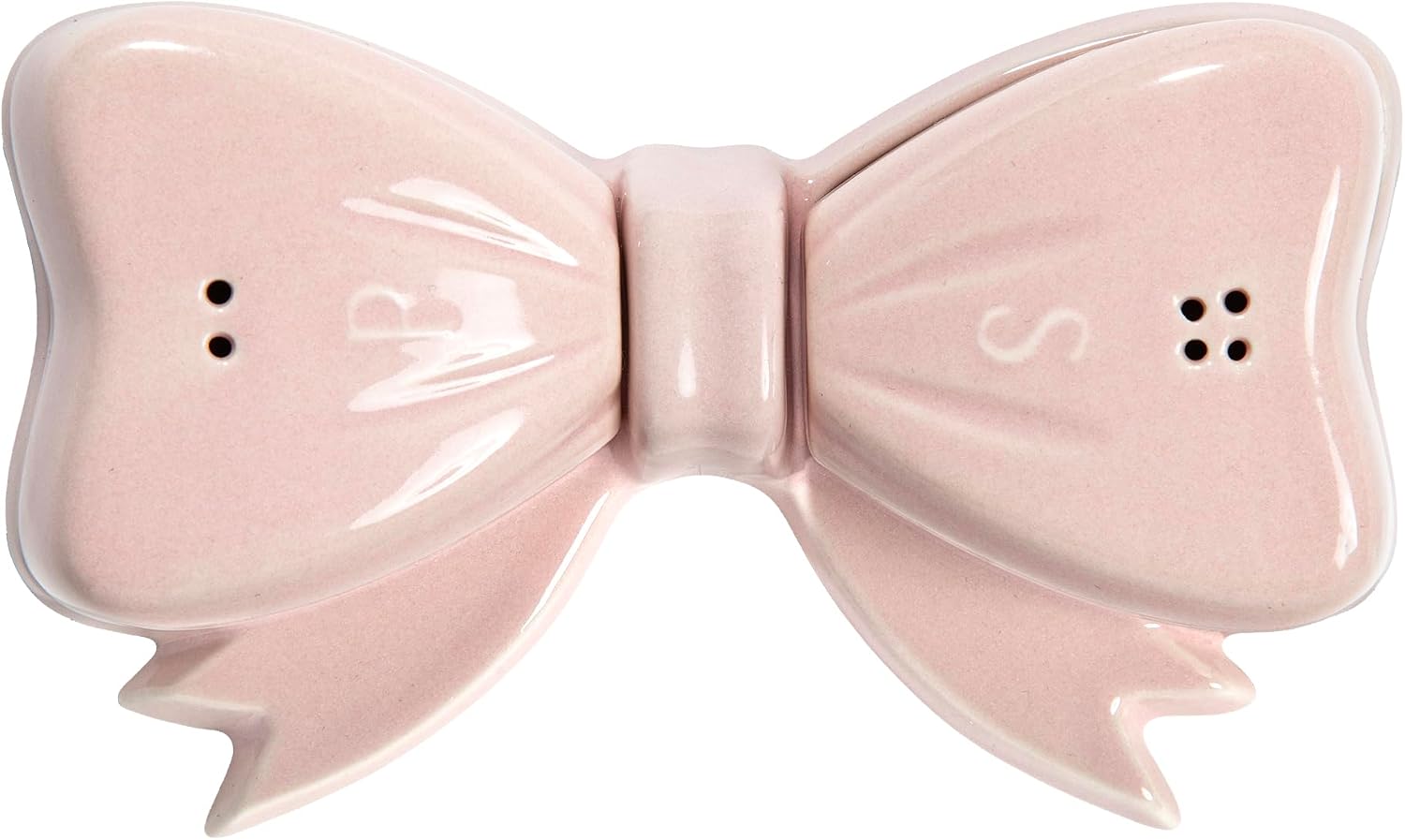 Paris Hilton 3-Piece Bow Shaped Salt and Pepper Shaker Set, Iconic Ceramic Stoneware With Matching Tray, Pink
