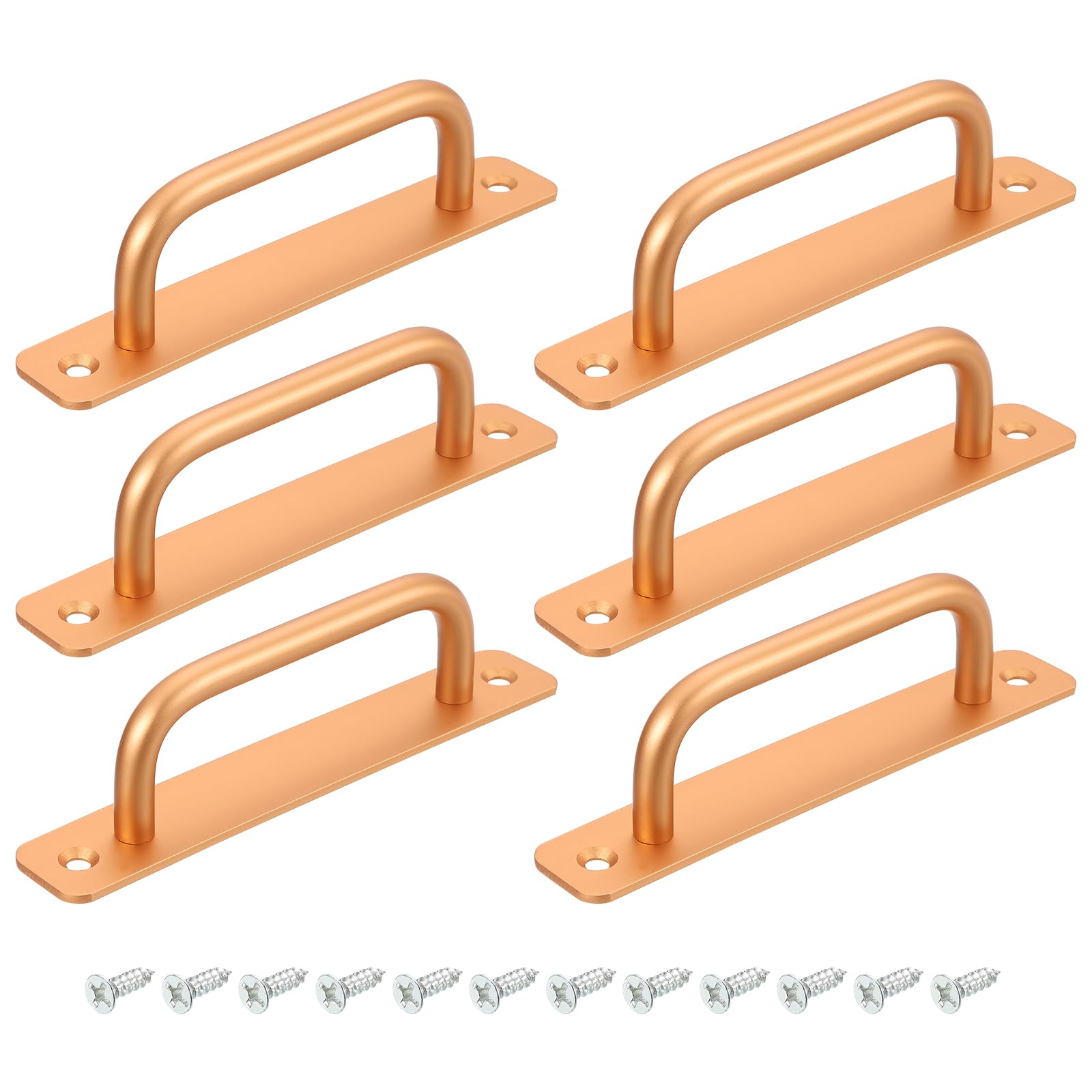 uxcell 6Pcs Barn Door Handles, 128mm / 5 Inch Hole Center Sliding Gate Door Pull Handle Aluminum Alloy Cabinet Handles with Base and Screws for Kitchen Bathroom Wardrobe Closet (Gold)