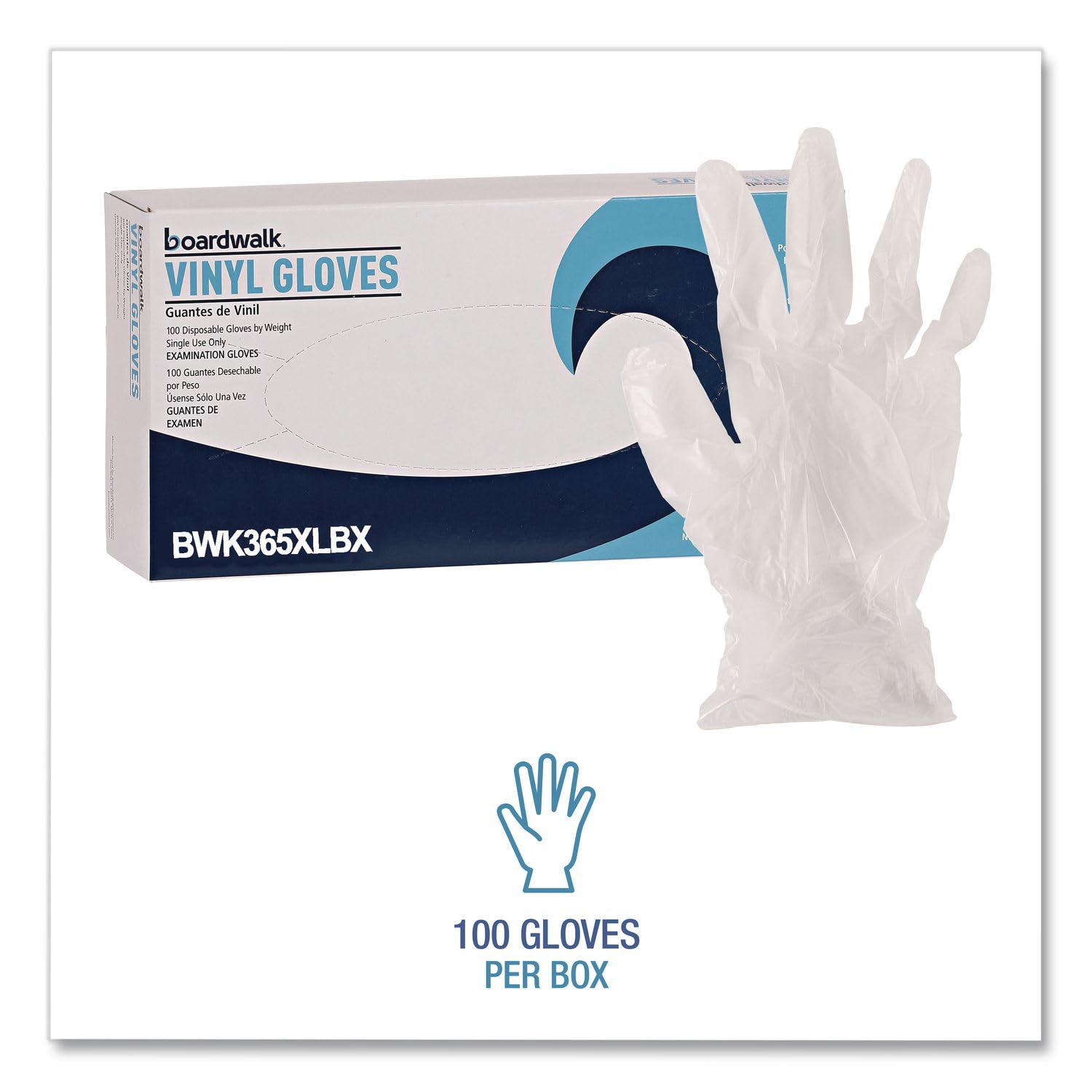 Boardwalk BWK365XLCT General Purpose Vinyl Glove, 2-3/5 mil, Vinyl, XL, Clear (Pack of 1000)