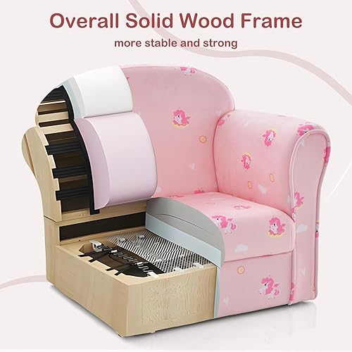 Miniatura 4 de INFANS Sofá para niños, sillón para niños pequeños con diseño de dibujos animados de construcción de madera resistente, sillón tapizado para niños,