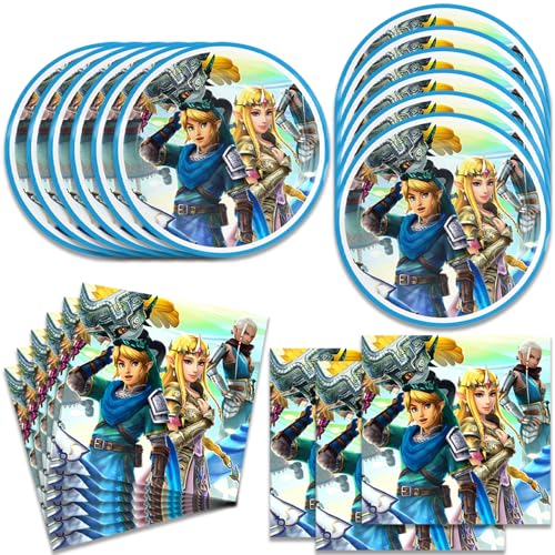 40Pack Zelda Birthday Party Supplies include 20 plates, 20 napkins for the Zelda Party Decoration