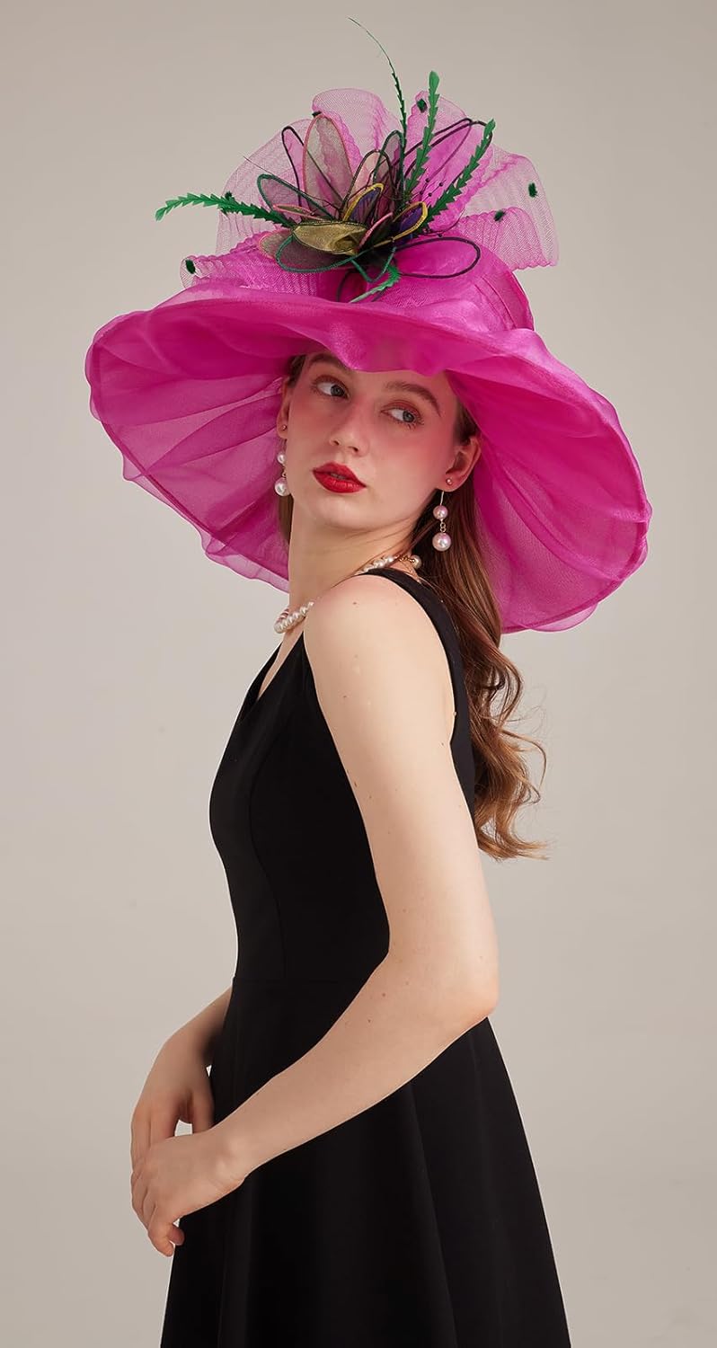 Women's Kentucky Derby Church Dress Hat Wide Brim Leaf Flower Bridal Shower Hat