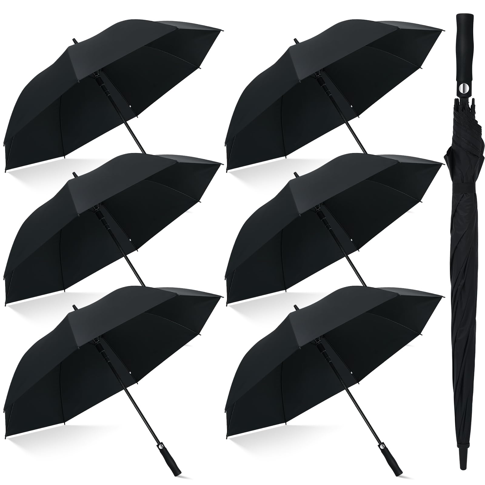 Weewooday 6 Pcs Black Golf Umbrellas, 47 Inch Extra Large Windproof Automatic Open Umbrellas, Waterproof UV Protection for Rain, Wedding, Golf, Business