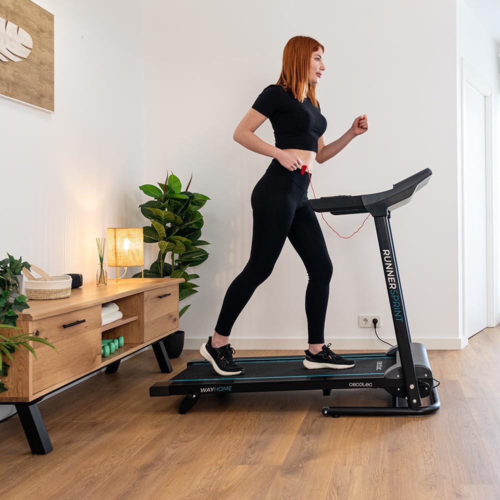Cecotec Składana bieżnia DrumFit WayHome 1200 Runner Sprint. 1100 W, od 1 do 12 Km/h, 12 programów, panel LED, powierzchnia wyścigowa 110x40cm, ręczne nachylenie, koła