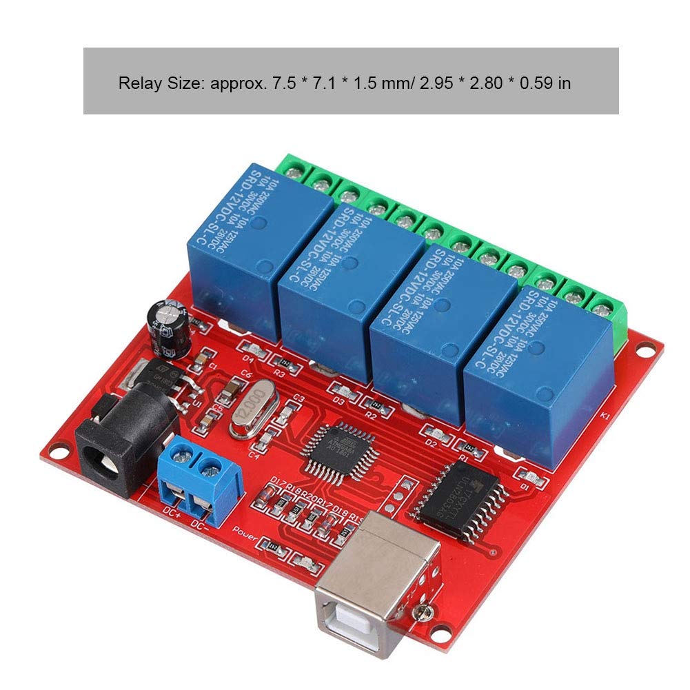 ASHATA Modulo Relè 12V DC a 4 Canali, Controller USB Smart Switch per Computer, Scheda di Espansione USB per PC