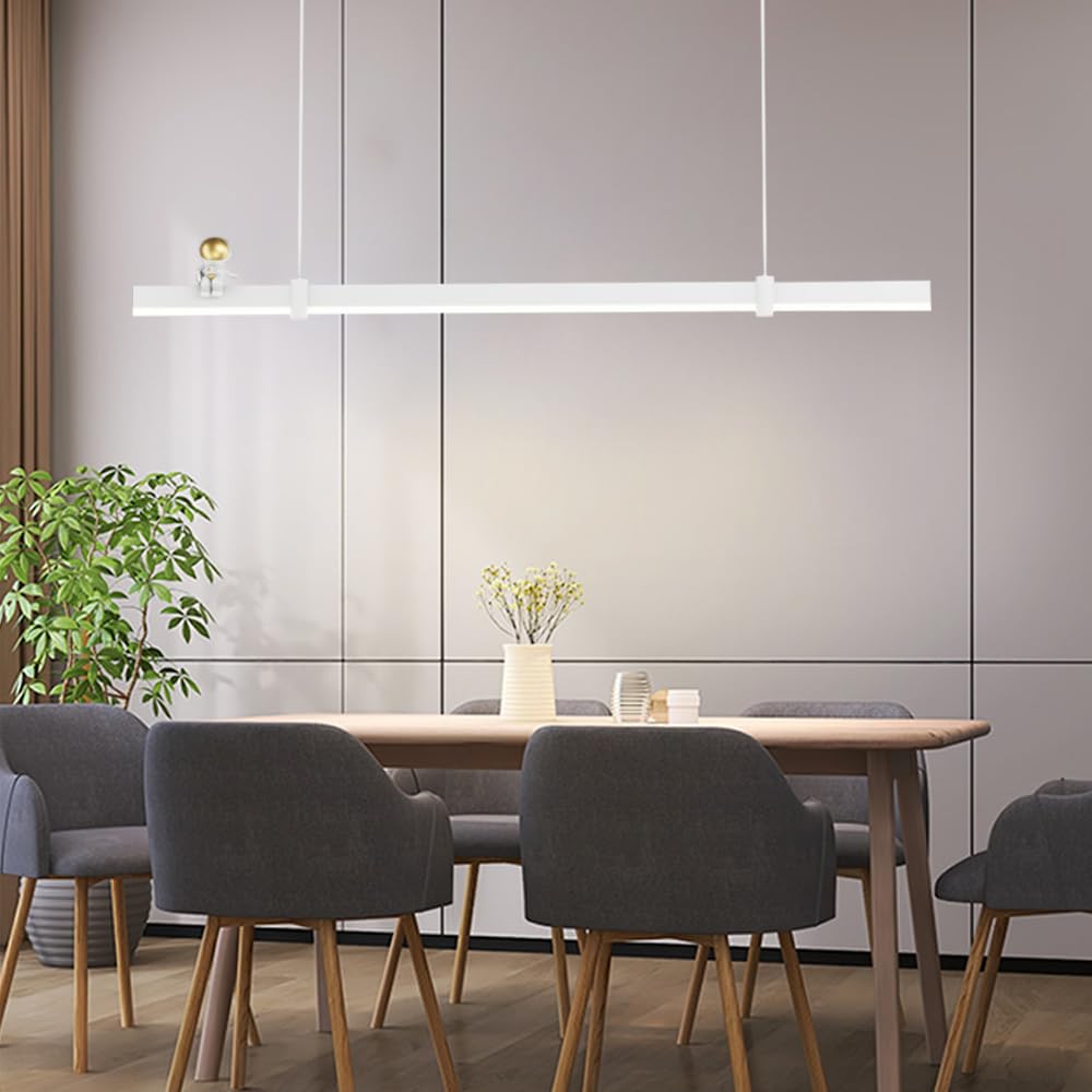 Suspension Linéaire Minimaliste Moderne À Led Pour Îlot de Cuisine, Luminaire Suspendu À Longue Bande, Plafonnier Suspendu Pour Salle À Manger, Bureau, Bar Ou Chambre./Blanc/100 Cm