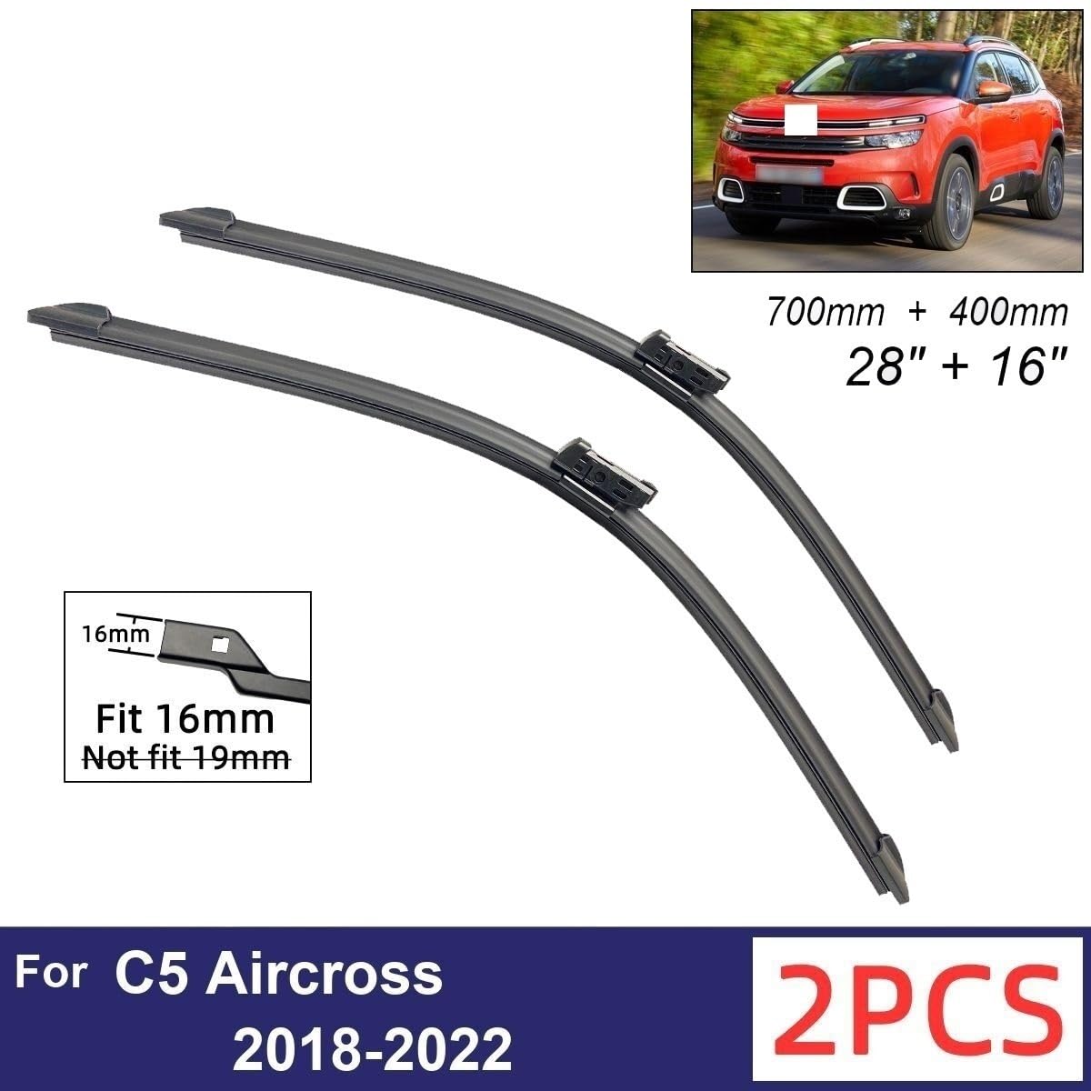 Limpiaparabrisas De Coche Compatible con Citroen C5 Aircross 2018-2022 Limpiaparabrisas Delanteros Limpiaparabrisas De Goma Suave Parabrisas Automático 28"16" 700 Mm 400 Mm (Color : 4 PCS)