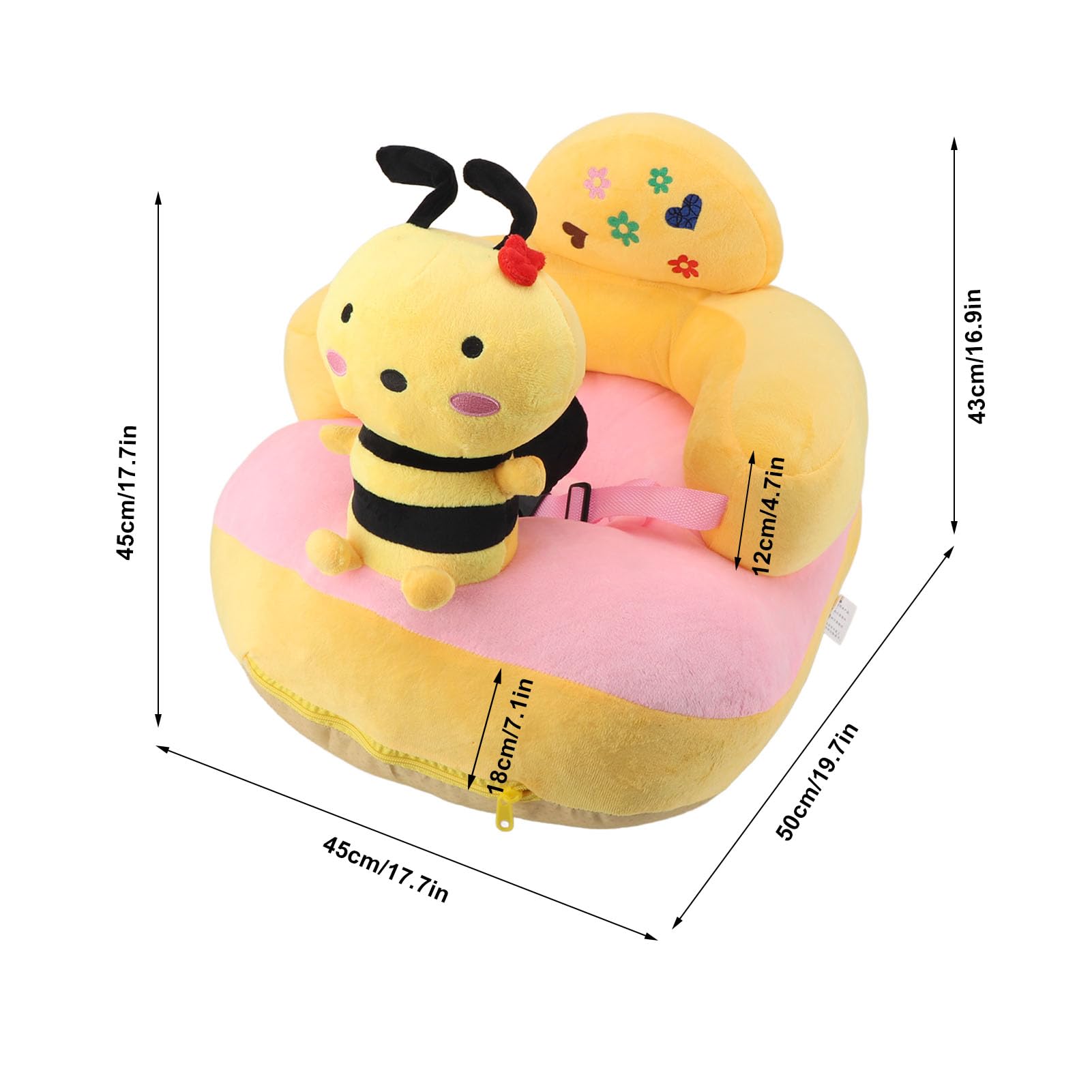 Plush Animal Design Baby Sofa Chair Learn to Sit Support Seat with, Adjustable Height for Toddlers Boys Girls, USB Cable (Blue)