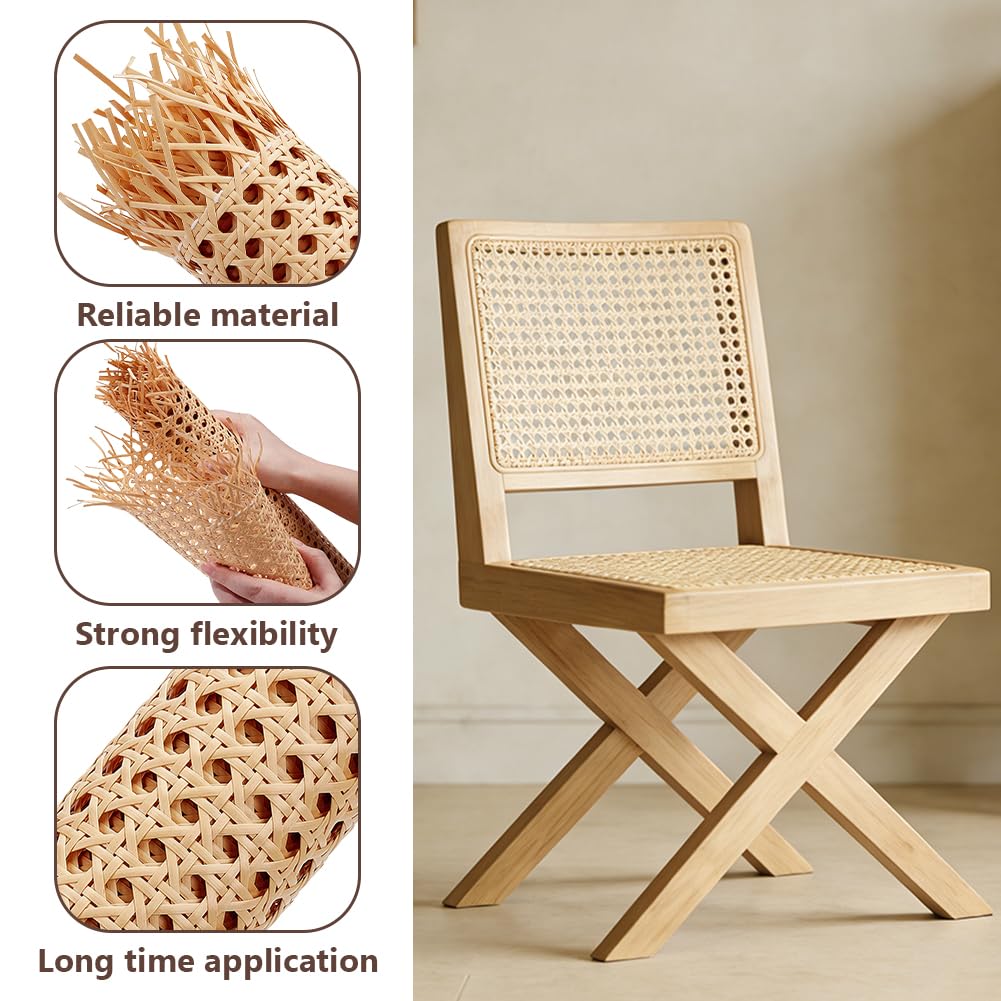 NBEADS Kit di riparazione in rattan, include una rete di rattan intrecciato da 99,1 cm, una striscia rotonda in vimini naturale da 299,7 cm, 10 cunei triangolari in legno e 1 cacciavite in acciaio per