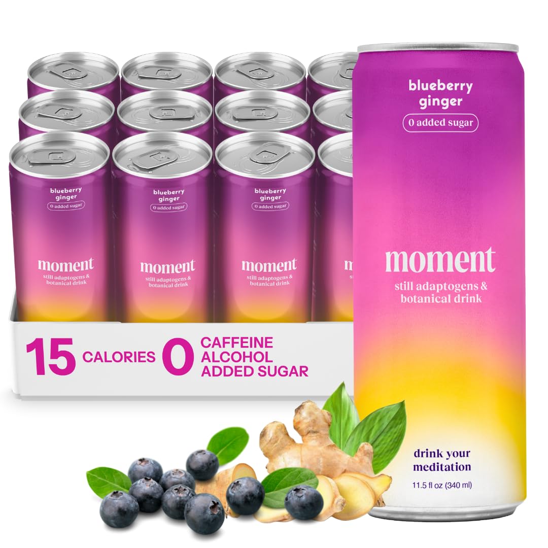 Moment Botanical Tea (Shark Tank) - Non Carbonated - Calm, Clarity & Relaxation with L-Theanine & Ashwagandha - Non Alcoholic Drinks - Sparkling Adaptogen Drink - 0 Sugar 0 Caffeine - 12 Pack 11.5 fl oz