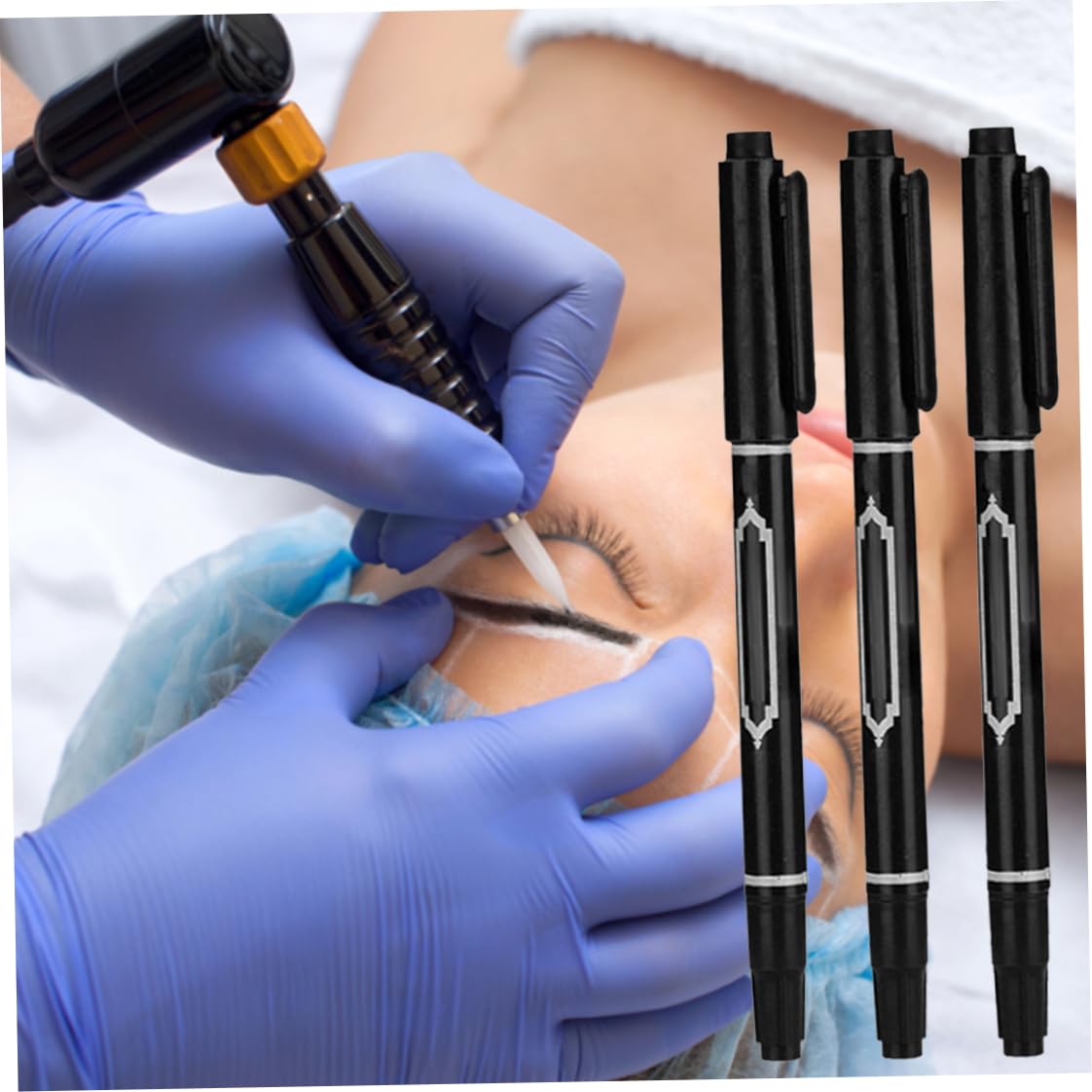 Marqueurs de tatouage temporaires pour la peau, pochoirs de tatouage 3 pcs pour enfants et adultes, stylo à poitrine fin à l'encre double tatouage de tatouage