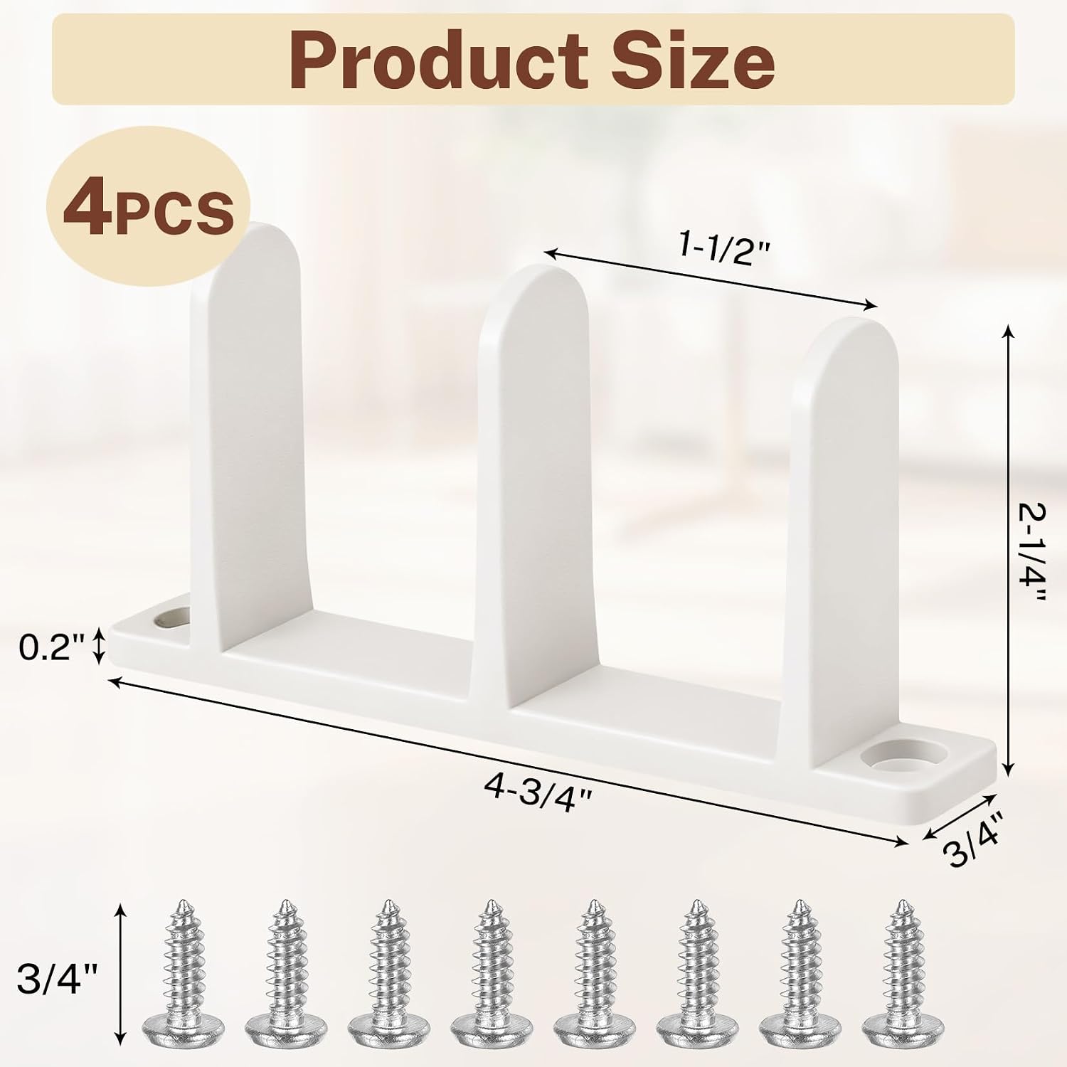 4 Pack Sliding Closet Door Floor Guide - Universal White Sliding Door Floor Guide with Screws Fits 1-3/8" Thick Doors, ABS Closet Door Track Guide for Cabinet Floor