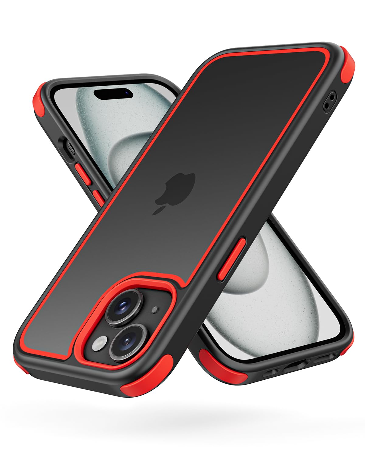 MobNano Compatible with iPhone 15 Case, with Multicolor Protective Shockproof Bumpers, Crystal Clear Not Yellowing Anti-Scratch Hard PC Back & Soft Silicone TPU Frame Cover - Black/Red