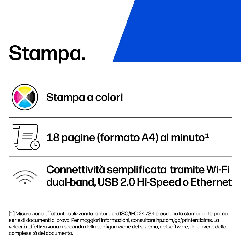 HP Color LaserJet 150nw Stampante A4 a Colori, Stampa Manuale Fronte/Retro, 18 ppm, USB, Wi-Fi, Ethernet, LCD
