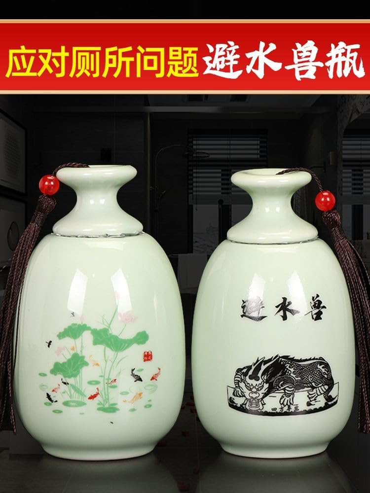 避水兽瓶摆件 Feng Shui Home Office Decor Chinese Gifts 荷花鲤鱼图厕所在西北角解卫生间门对门陶瓷葫芦 Pure Copper Gourd Retro Home Decor Tabletop 瓶 7669
