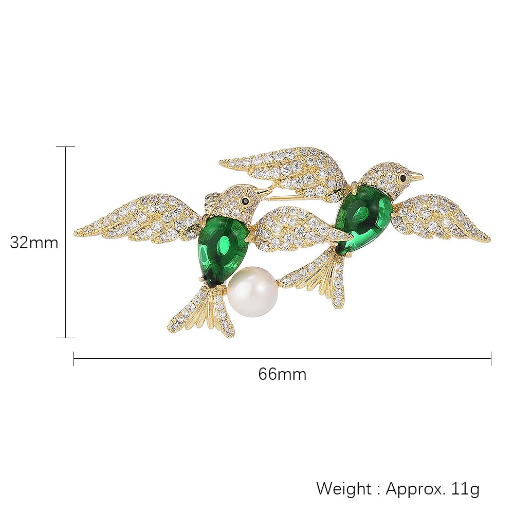 Broche con Forma de pájaro para Mujer, de Moda, para Solapa, con diseño de Doble Golondrina Volando y Perlas de imitación.