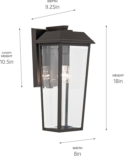 Miniatura 9 de KICHLER Mathus - Lámpara de pared tradicional para exteriores con 1 luz, texturizada, de lujo, con cristal transparente, para paredes exteriores,