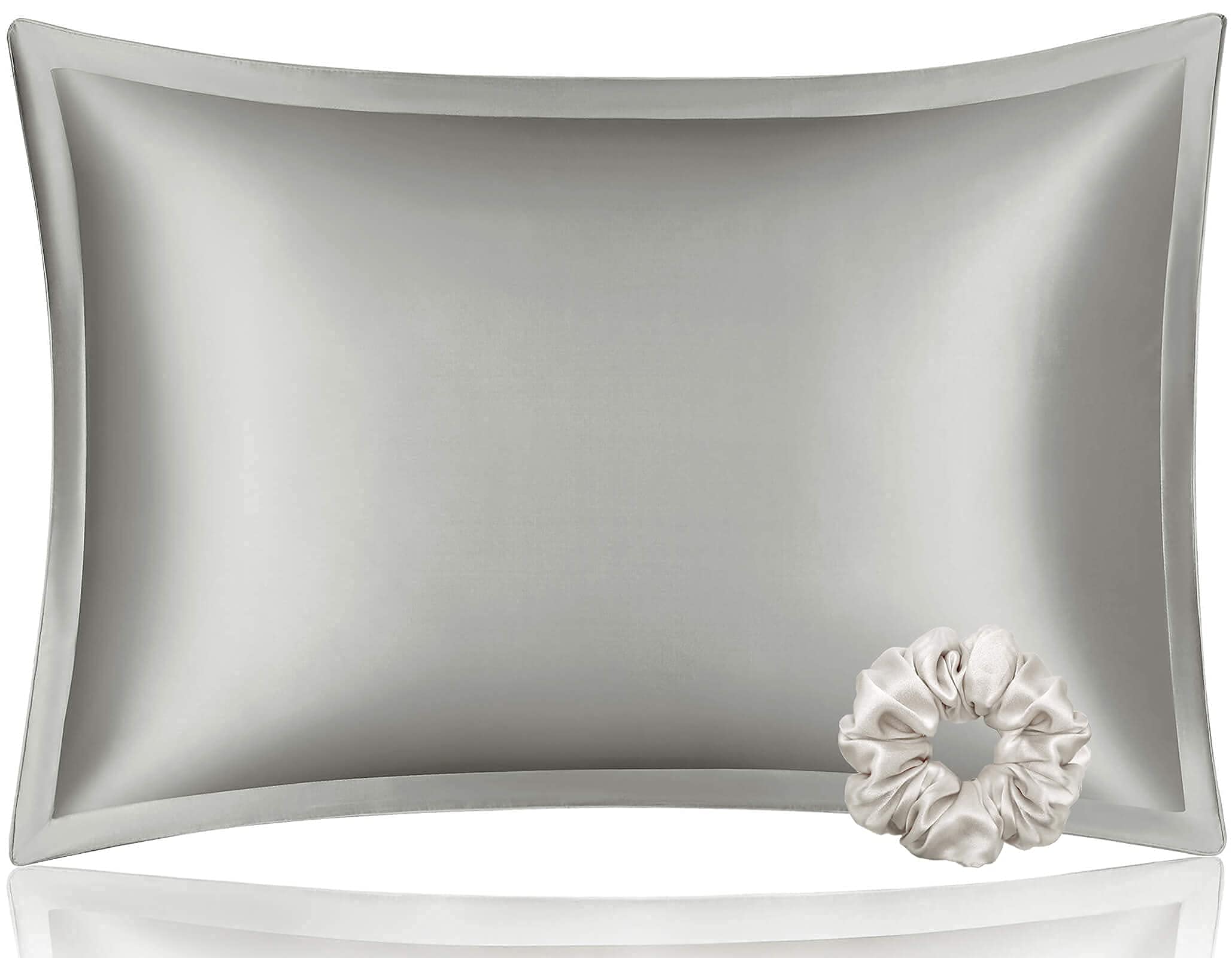 Taie d'oreiller en soie véritable haut de gamme face mûrier 50x75 cm gris