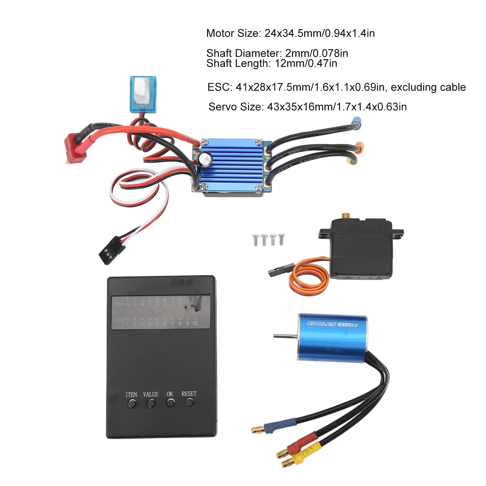 Control De Velocidad Para Modelo RC, Controlador De Velocidad RC, Conjunto Combinado RC Sin Escobillas 3300KV Motor 25A ESC 2,2 KG Servo Y Kit De Tarjeta De Programación Para Coches 1/16 1/18