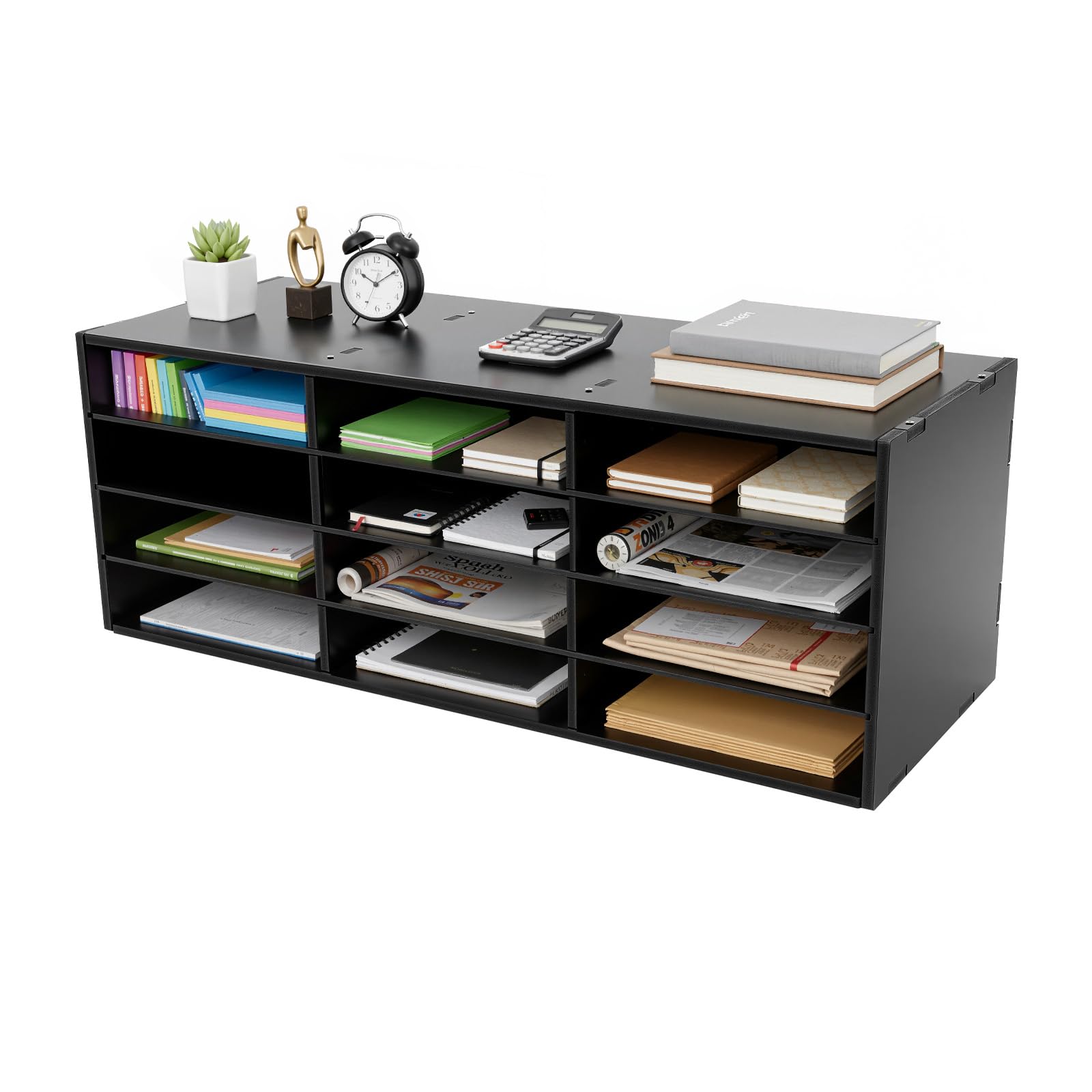 Bandeja organizadora para cartas, material de PVC, 12 compartimentos, 4 niveles, independiente, rectangular, escritorio, literatura, 80 x 30,8 x 30 cm