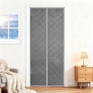 HIMENO 間仕切りカーテン 断熱 遮音 200cm丈 幅85cm 冬用 コットンカーテン マグネット自動閉め 玄関ドア用 遮光1級99.9% 小窓 冷気遮断 耐寒性と省エネ性を備えた 防寒 防音 おしゃれ 目隠し 取り付け簡単 省エネ 暖簾 グレー