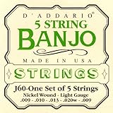 D'Addario J60 5-String Banjo Strings, Nickel, Light, 9-20