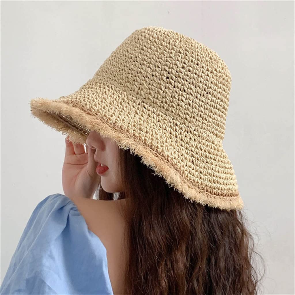 Sombrero de Paja Visera Sombrero de Playa Visera de Mujer Sombrero Plegable de Verano Sombrero de Viaje (Color : B, Size : 56-58cm) (B 6 7/8)