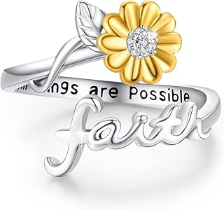 Silver Sunflower Faith Anxiety Ring, Adjustable You Are My Sunshine Open Faith Religious Ring Christian Inspiring Incentive Jewerly Gifts for Women