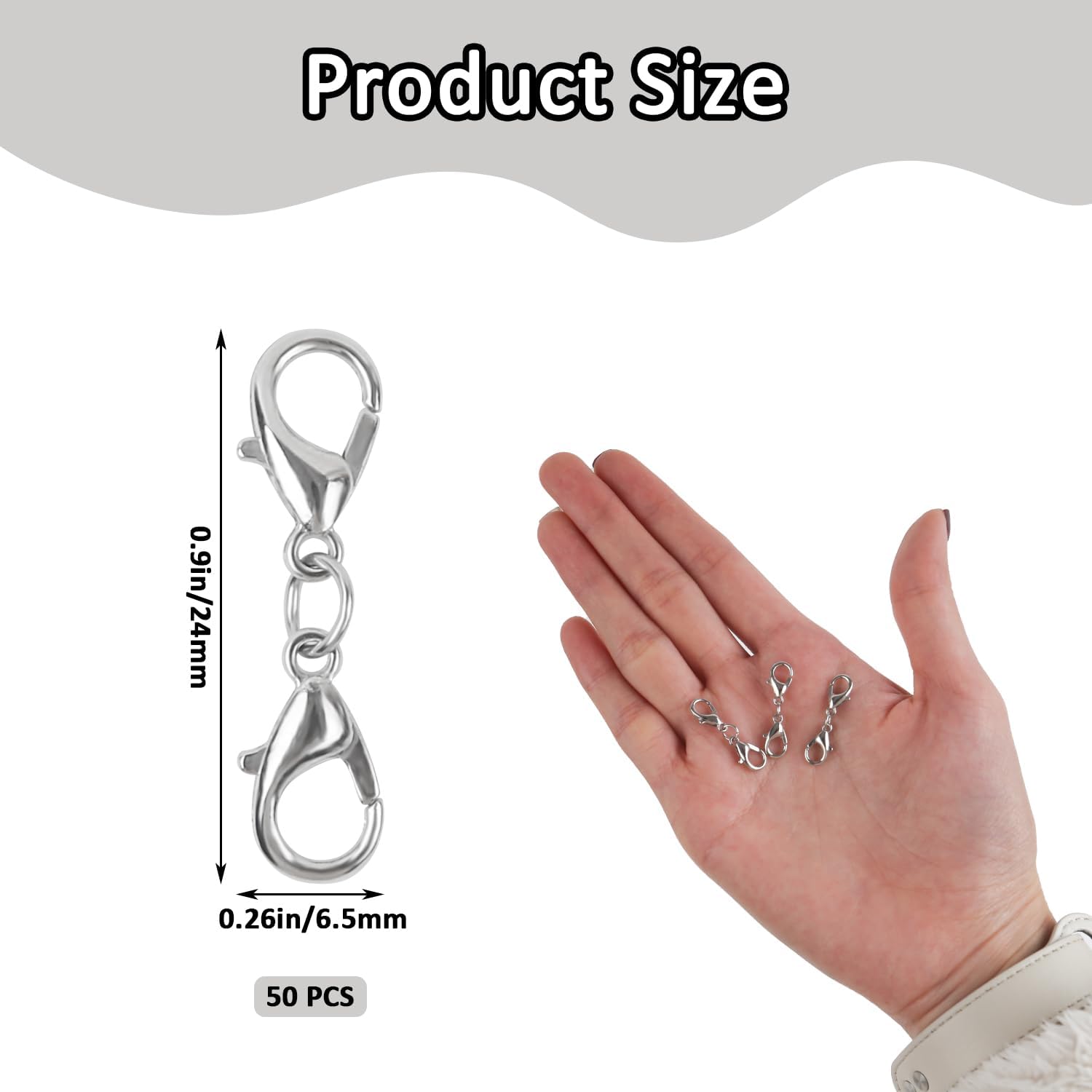 50 Pcs Double Lobster Clasp Necklace Bracelet Extenders Clasp Double Claw Connector Silver Lobster Claw Clasps Jewelry Clasps and Closures for DIY Jewelry Making 1 Inch - Image 2