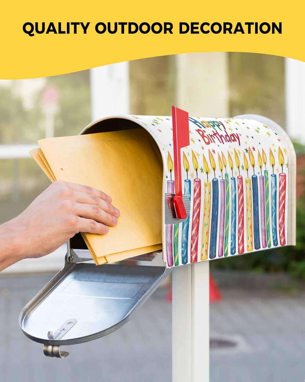 Happy Birthday Mailbox Covers Magnetic Standard Size, Colorful Candle Star Decorative Post Letter Numbers Box Wrap Decoration Covers Large Accessories for Garden Yard Outdoor Décor